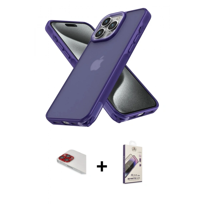 MARSİLYAN™- iPhone 13 Pro Max Kılıf Atlas Form - Siyah Bilvis 3D Mat Cam Ekran Koruyucu + Pers Alüminyum Kamera Lens - KI
