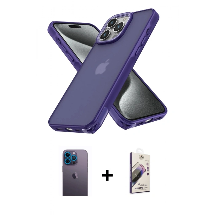 MARSİLYAN™- iPhone 13 Pro Max Kılıf Atlas Form - Siyah Bilvis 3D Mat Cam Ekran Koruyucu + Neon Fosforlu Kamera Lens - MI