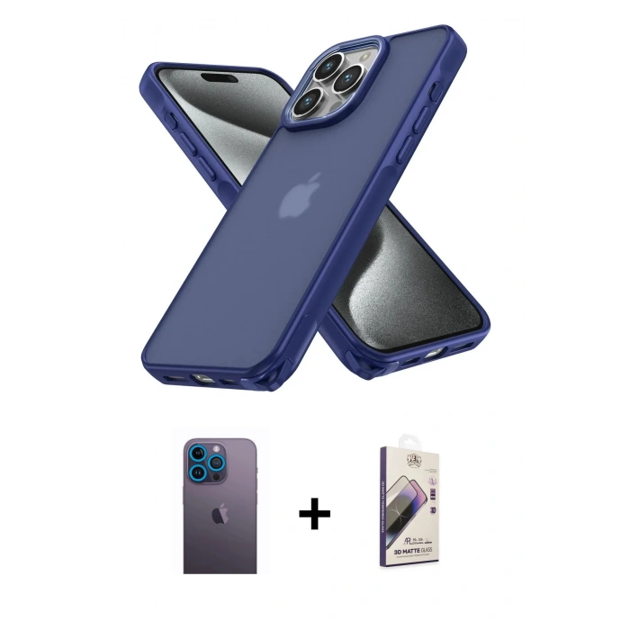 MARSİLYAN™- iPhone 13 Pro Max Kılıf Atlas Form - Siyah Bilvis 3D Mat Cam Ekran Koruyucu + Neon Fosforlu Kamera Lens - MI