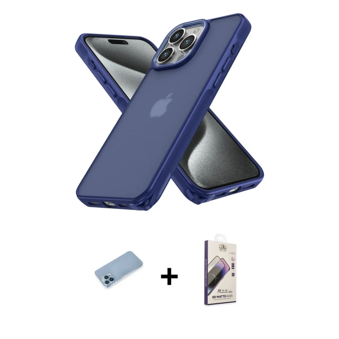 MARSİLYAN™- iPhone 13 Pro Max Kılıf Atlas Form - Siyah Bilvis 3D Mat Cam Ekran Koruyucu + Shine Kamera Lens Koruma Cam - MI