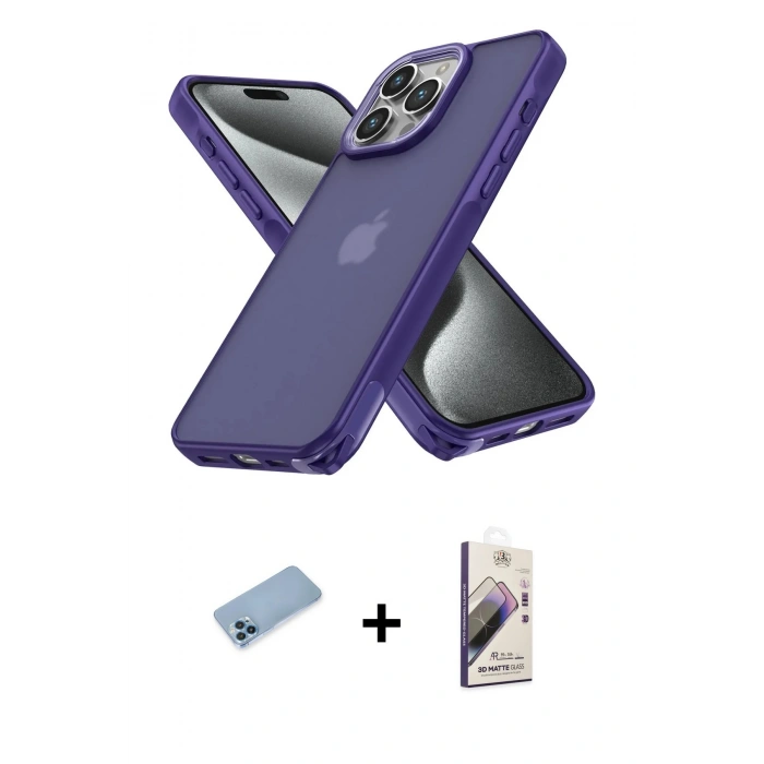 MARSİLYAN™- iPhone 13 Pro Max Kılıf Atlas Form - Siyah Bilvis 3D Mat Cam Ekran Koruyucu + Shine Kamera Lens Koruma Cam - MI