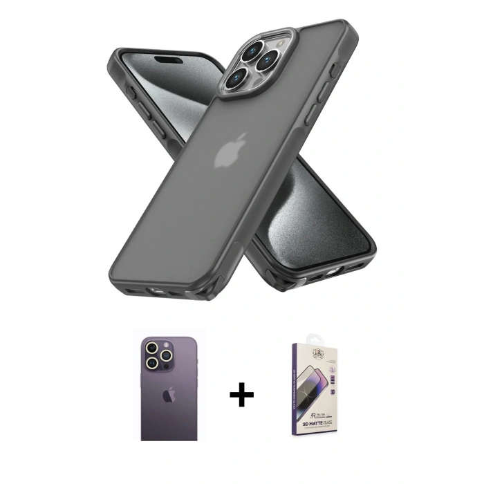 MARSİLYAN™- iPhone 13 Pro Max Kılıf Atlas Form - Siyah Bilvis 3D Mat Cam Ekran Koruyucu + Neon Fosforlu Kamera Lens - BZ