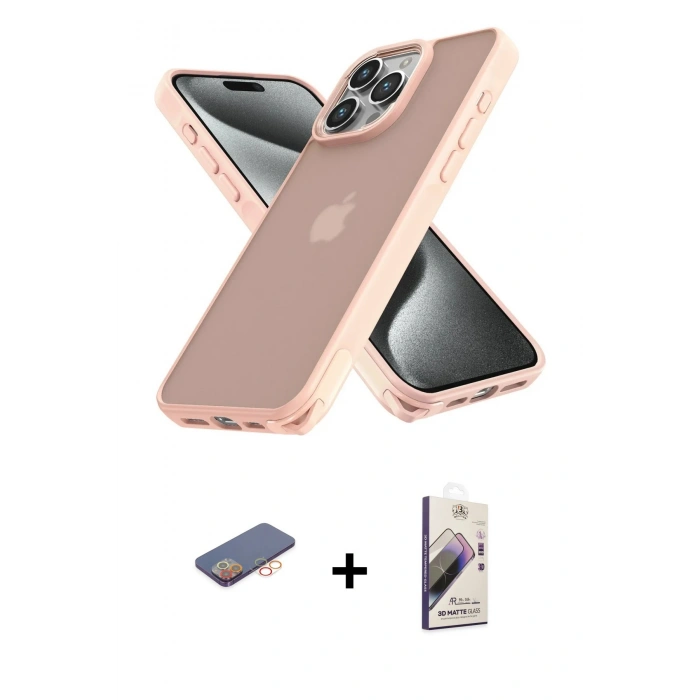 MARSİLYAN™- iPhone 13 Pro Max Kılıf Atlas Form - Siyah Bilvis 3D Mat Cam Ekran Koruyucu + Renkli Kamera Lens Koruma Cam - TU