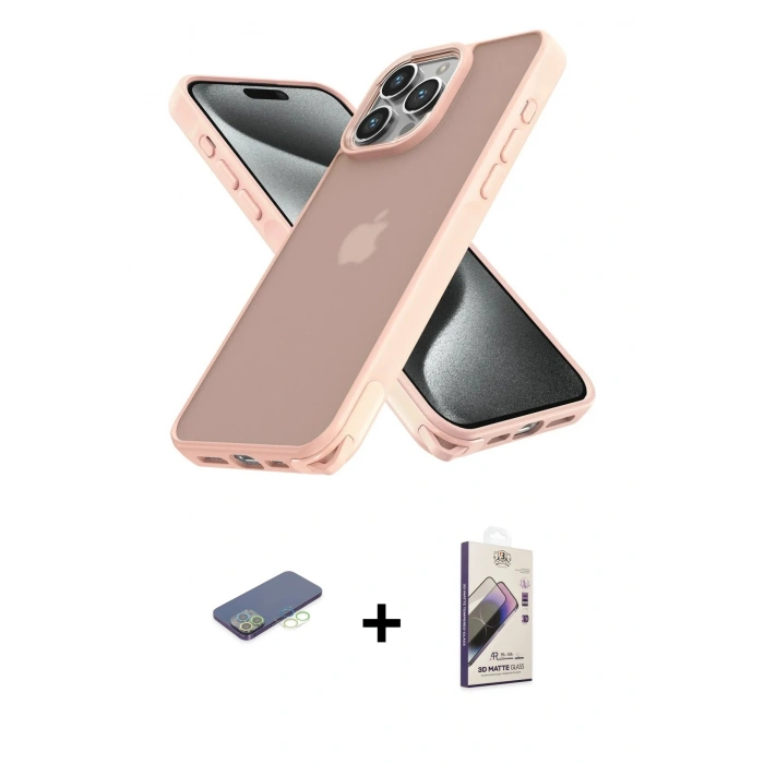 MARSİLYAN™- iPhone 13 Pro Max Kılıf Atlas Form - Siyah Bilvis 3D Mat Cam Ekran Koruyucu + Renkli Kamera Lens Koruma Cam - YL