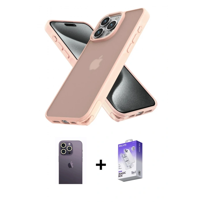 MARSİLYAN™- iPhone 13 Pro Max Kılıf Atlas Form - Siyah Bilvis 5in1 3D Magic Cam Ekran Koruyucu + Neon Fosforlu Kamera Lens - BZ