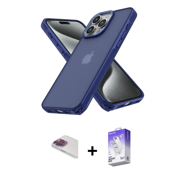 MARSİLYAN™- iPhone 13 Pro Max Kılıf Atlas Form - Siyah Bilvis 5in1 3D Magic Cam Ekran Koruyucu + Gökkuşağı Pers Alüminyum Kamera Lens