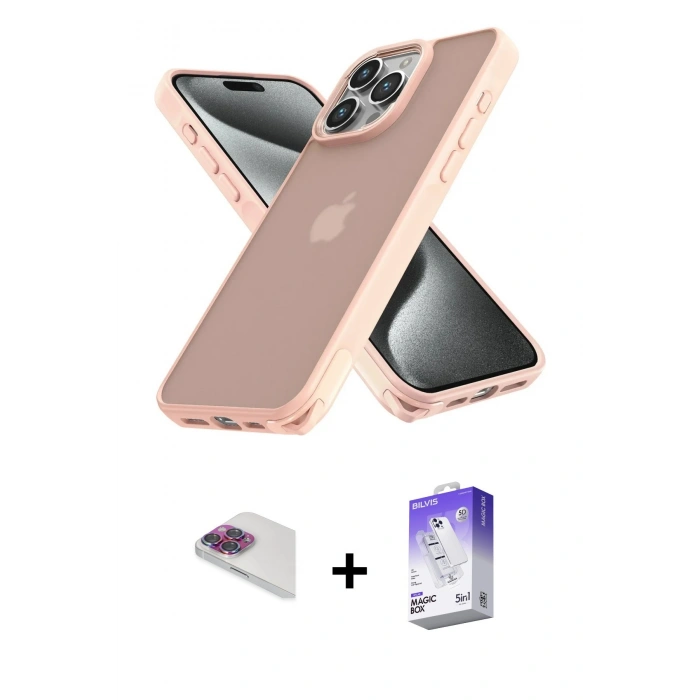 MARSİLYAN™- iPhone 13 Pro Max Kılıf Atlas Form - Siyah Bilvis 5in1 3D Magic Cam Ekran Koruyucu + Gökkuşağı Pers Alüminyum Kamera Lens