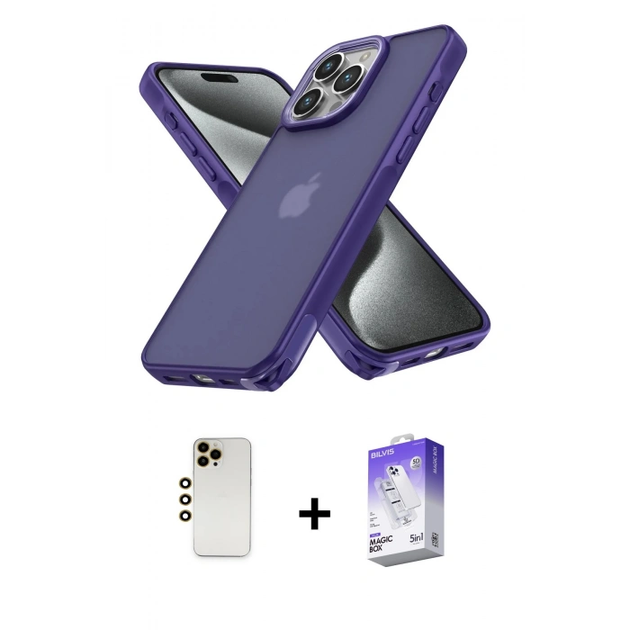 MARSİLYAN™- iPhone 13 Pro Max Kılıf Atlas Form - Siyah Bilvis 5in1 3D Magic Cam Ekran Koruyucu + Shine Kamera Lens - GD