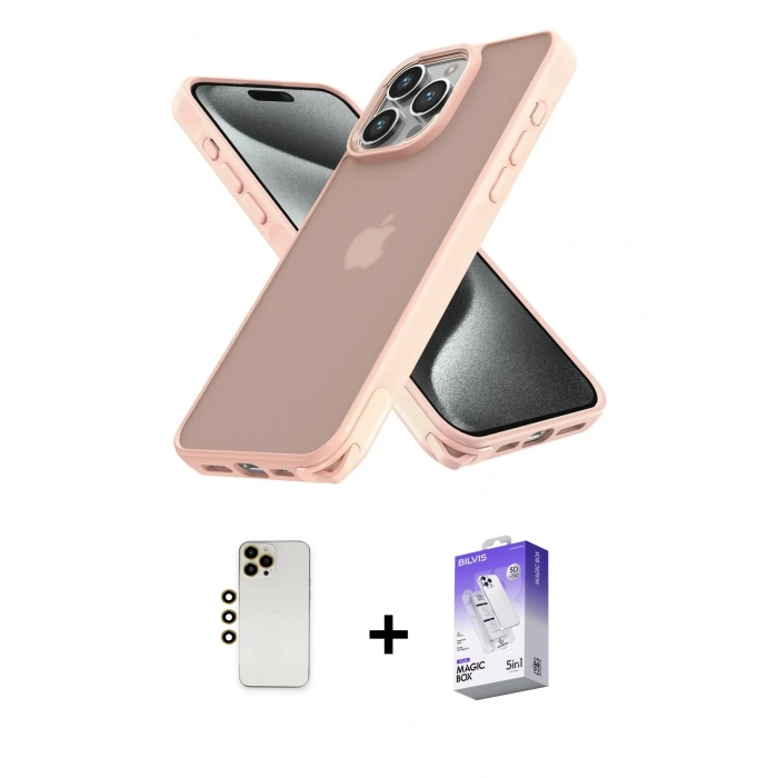 MARSİLYAN™- iPhone 13 Pro Max Kılıf Atlas Form - Siyah Bilvis 5in1 3D Magic Cam Ekran Koruyucu + Shine Kamera Lens - GD