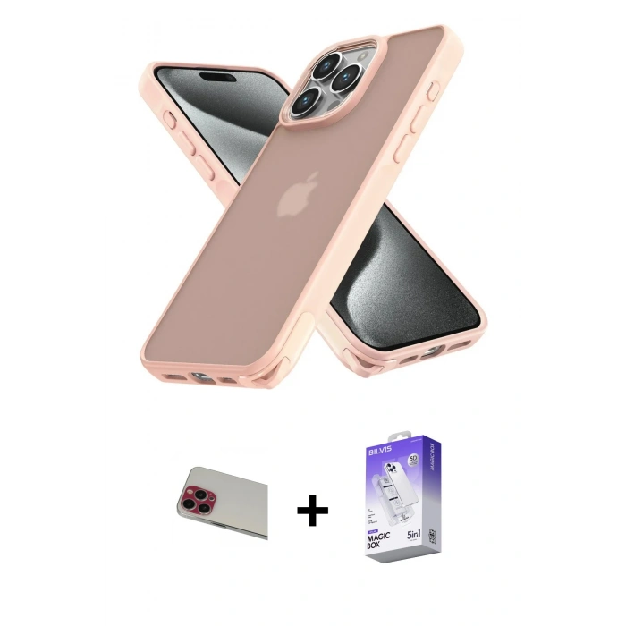 MARSİLYAN™- iPhone 13 Pro Max Kılıf Atlas Form - Siyah Bilvis 5in1 3D Magic Cam Ekran Koruyucu + Rainbow Kamera Lens Koruma Cam - KI