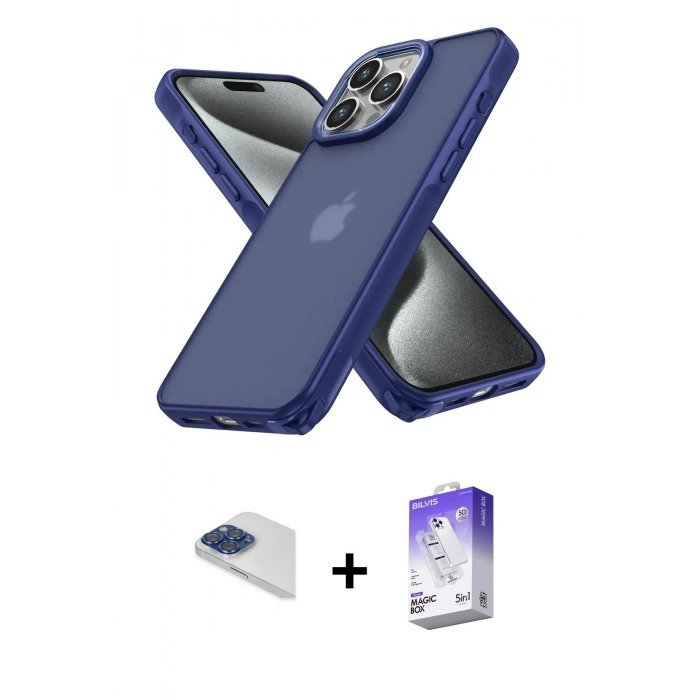 MARSİLYAN™- iPhone 13 Pro Max Kılıf Atlas Form - Siyah Bilvis 5in1 3D Magic Cam Ekran Koruyucu + Pers Alüminyum Kamera Lens - LT