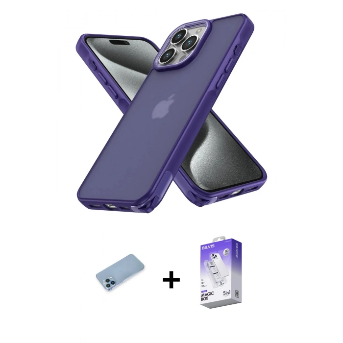 MARSİLYAN™- iPhone 13 Pro Max Kılıf Atlas Form - Siyah Bilvis 5in1 3D Magic Cam Ekran Koruyucu + Shine Kamera Lens Koruma Cam - MI