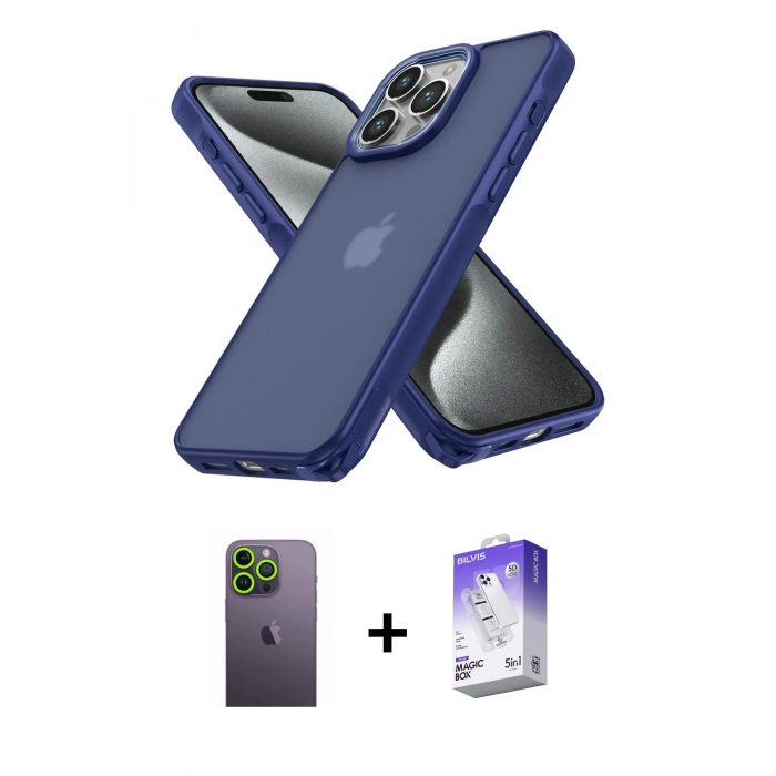 MARSİLYAN™- iPhone 13 Pro Max Kılıf Atlas Form - Siyah Bilvis 5in1 3D Magic Cam Ekran Koruyucu + Neon Fosforlu Kamera Lens - YL