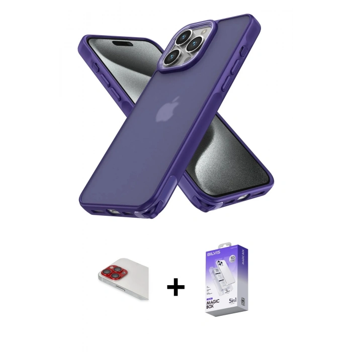 MARSİLYAN™- iPhone 13 Pro Max Kılıf Atlas Form - Siyah Bilvis 5in1 3D Magic Cam Ekran Koruyucu + Pers Alüminyum Kamera Lens - KI