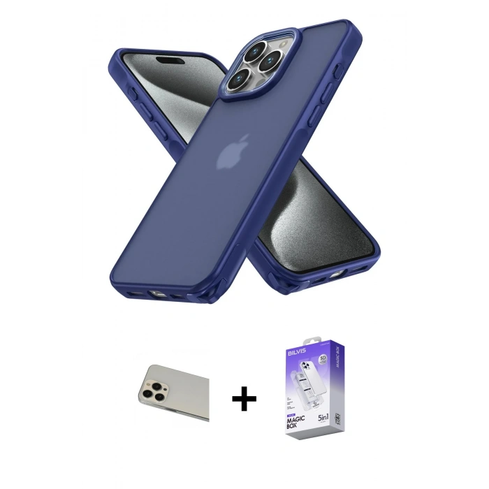 MARSİLYAN™- iPhone 13 Pro Max Kılıf Atlas Form - Siyah Bilvis 5in1 3D Magic Cam Ekran Koruyucu + Rainbow Kamera Lens Koruma Cam - REGD
