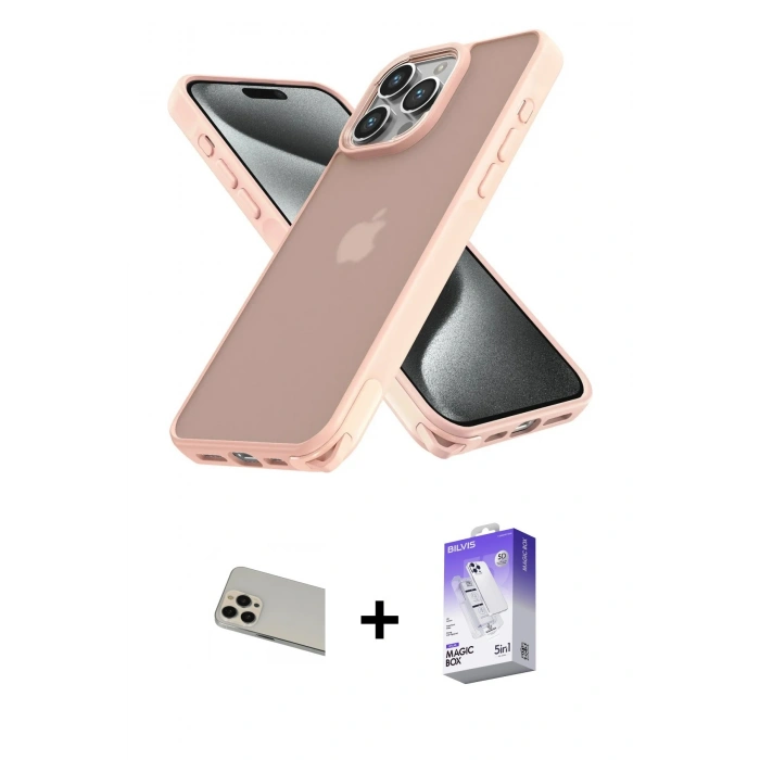 MARSİLYAN™- iPhone 13 Pro Max Kılıf Atlas Form - Siyah Bilvis 5in1 3D Magic Cam Ekran Koruyucu + Rainbow Kamera Lens Koruma Cam - REGD