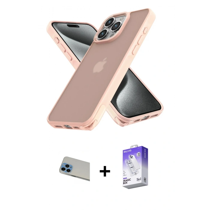 MARSİLYAN™- iPhone 13 Pro Max Kılıf Atlas Form - Siyah Bilvis 5in1 3D Magic Cam Ekran Koruyucu + Rainbow Kamera Lens Koruma Cam - MI