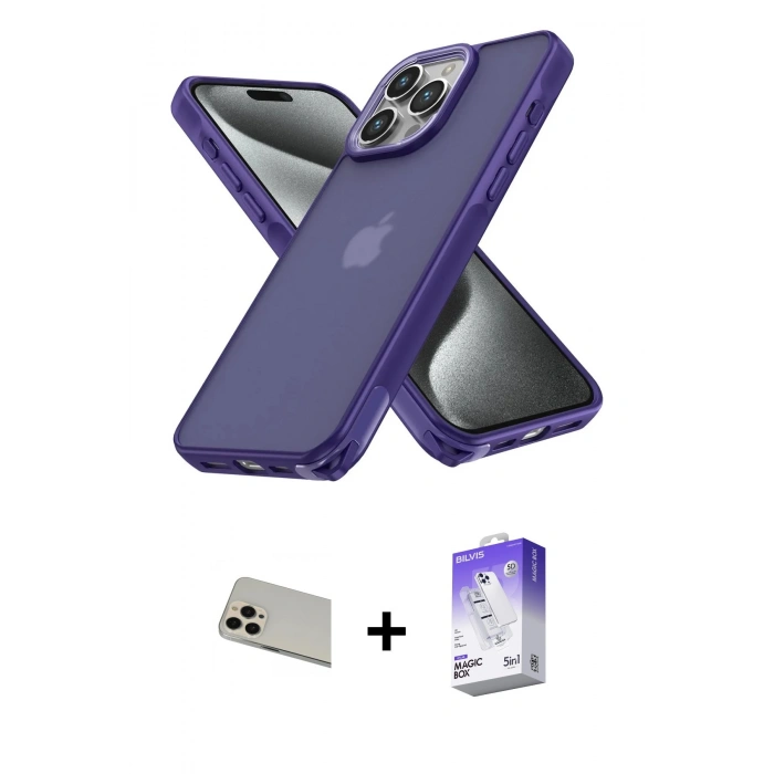 MARSİLYAN™- iPhone 13 Pro Max Kılıf Atlas Form - Siyah Bilvis 5in1 3D Magic Cam Ekran Koruyucu + Rainbow Kamera Lens Koruma Cam - REGD