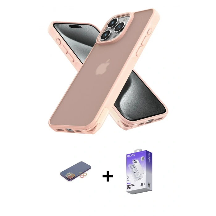 MARSİLYAN™- iPhone 13 Pro Max Kılıf Atlas Form - Siyah Bilvis 5in1 3D Magic Cam Ekran Koruyucu + Renkli Kamera Lens Koruma Cam - TU