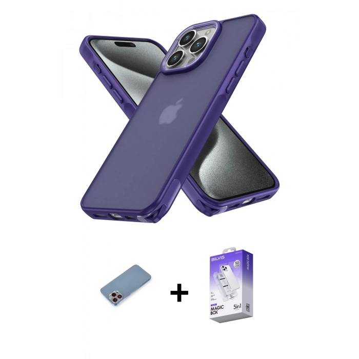 MARSİLYAN™- iPhone 13 Pro Max Kılıf Atlas Form - Siyah Bilvis 5in1 3D Magic Cam Ekran Koruyucu + Shine Kamera Lens Koruma Cam - PE