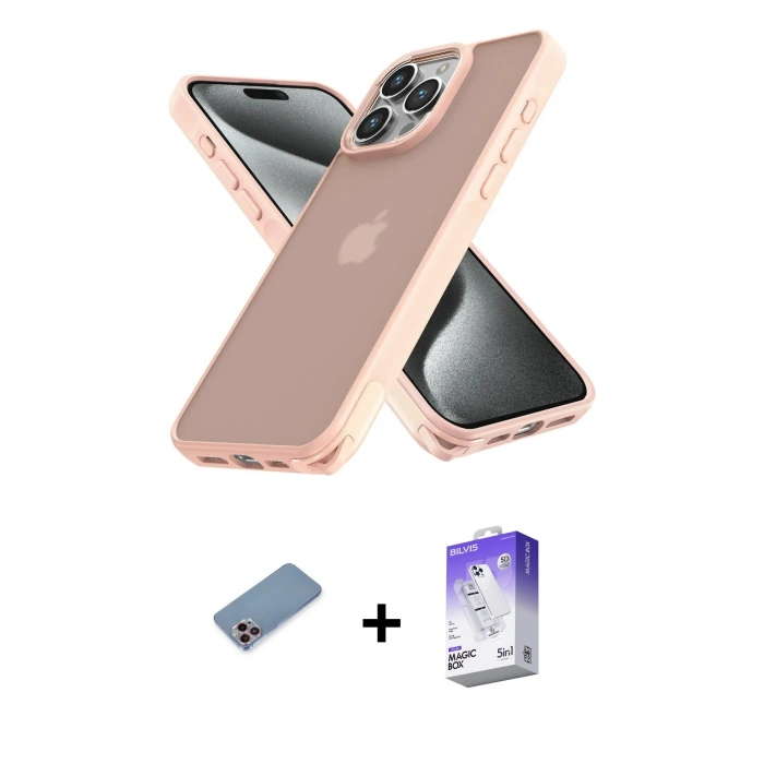 MARSİLYAN™- iPhone 13 Pro Max Kılıf Atlas Form - Siyah Bilvis 5in1 3D Magic Cam Ekran Koruyucu + Shine Kamera Lens Koruma Cam - PE