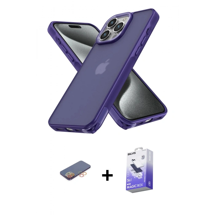 MARSİLYAN™- iPhone 13 Pro Max Kılıf Atlas Form - Siyah Bilvis 5in1 5D Magic Hayalet Cam Ekran Koruyucu + Renkli Kamera Lens Koruma Cam - TU