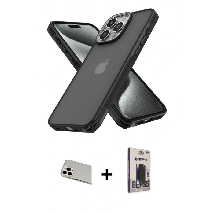 MARSİLYAN™- iPhone 13 Pro Max Kılıf Atlas Form - Siyah Bilvis Hayalet Cam Ekran Koruyucu + Rainbow Kamera Lens Koruma Cam - BZ