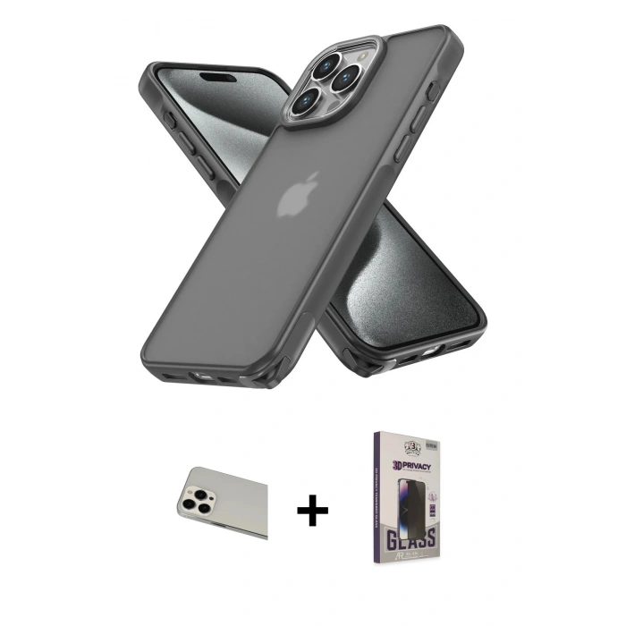 MARSİLYAN™- iPhone 13 Pro Max Kılıf Atlas Form - Siyah Bilvis Hayalet Cam Ekran Koruyucu + Rainbow Kamera Lens Koruma Cam - BZ