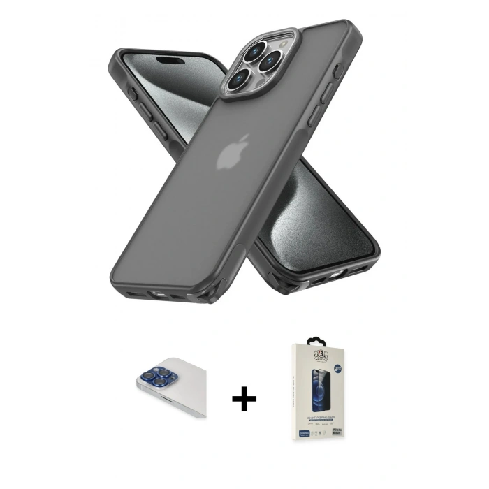 MARSİLYAN™- iPhone 13 Pro Max Kılıf Atlas Form - Siyah Bilvis Hayalet Cam Ekran Koruyucu + Pers Alüminyum Kamera Lens - LT