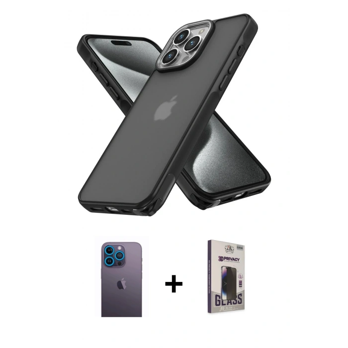 MARSİLYAN™- iPhone 13 Pro Max Kılıf Atlas Form - Siyah Bilvis Hayalet Cam Ekran Koruyucu + Neon Fosforlu Kamera Lens - MI