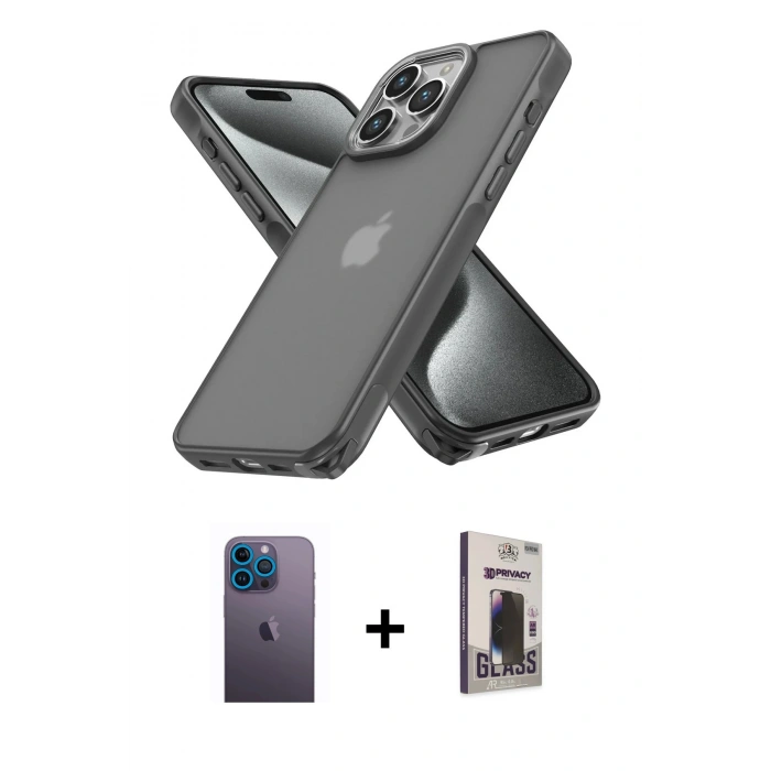 MARSİLYAN™- iPhone 13 Pro Max Kılıf Atlas Form - Siyah Bilvis Hayalet Cam Ekran Koruyucu + Neon Fosforlu Kamera Lens - MI