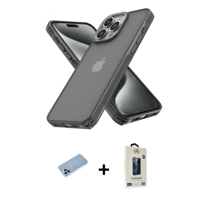 MARSİLYAN™- iPhone 13 Pro Max Kılıf Atlas Form - Siyah Bilvis Hayalet Cam Ekran Koruyucu + Shine Kamera Lens Koruma Cam - MI