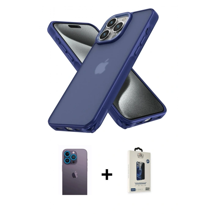 MARSİLYAN™- iPhone 13 Pro Max Kılıf Atlas Form - Siyah Bilvis Hayalet Cam Ekran Koruyucu + Neon Fosforlu Kamera Lens - MI