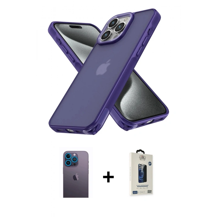 MARSİLYAN™- iPhone 13 Pro Max Kılıf Atlas Form - Siyah Bilvis Hayalet Cam Ekran Koruyucu + Neon Fosforlu Kamera Lens - MI