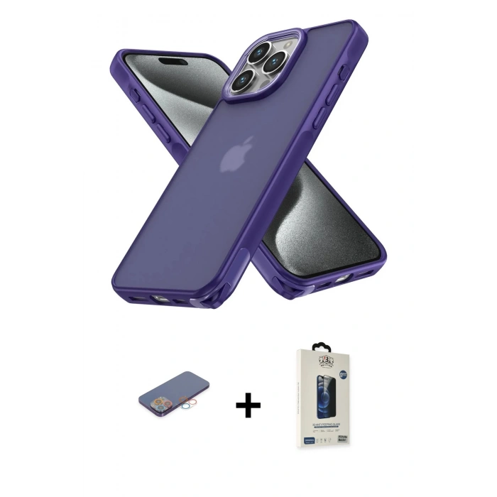 MARSİLYAN™- iPhone 13 Pro Max Kılıf Atlas Form - Siyah Bilvis Hayalet Cam Ekran Koruyucu + Renkli Kamera Lens Koruma Cam - PE