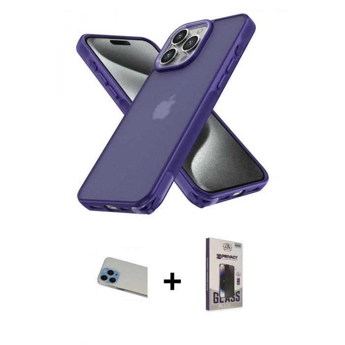 MARSİLYAN™- iPhone 13 Pro Max Kılıf Atlas Form - Siyah Bilvis Hayalet Cam Ekran Koruyucu + Rainbow Kamera Lens Koruma Cam - MI