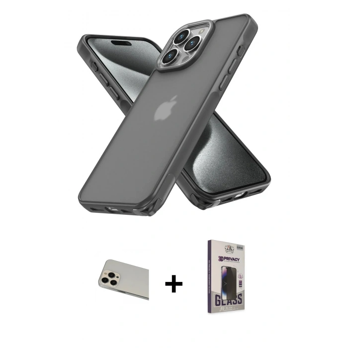MARSİLYAN™- iPhone 13 Pro Max Kılıf Atlas Form - Siyah Bilvis Hayalet Cam Ekran Koruyucu + Rainbow Kamera Lens Koruma Cam - REGD
