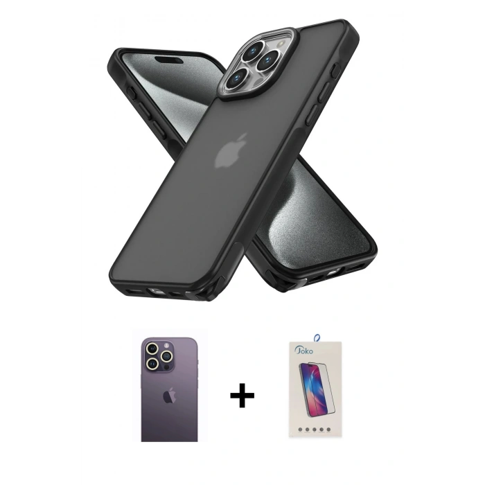 MARSİLYAN™- iPhone 13 Pro Max Kılıf Atlas Form - Siyah Joko 5D Cam + Neon Fosforlu Kamera Lens - BZ