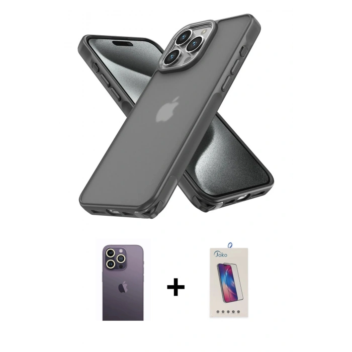 MARSİLYAN™- iPhone 13 Pro Max Kılıf Atlas Form - Siyah Joko 5D Cam + Neon Fosforlu Kamera Lens - BZ