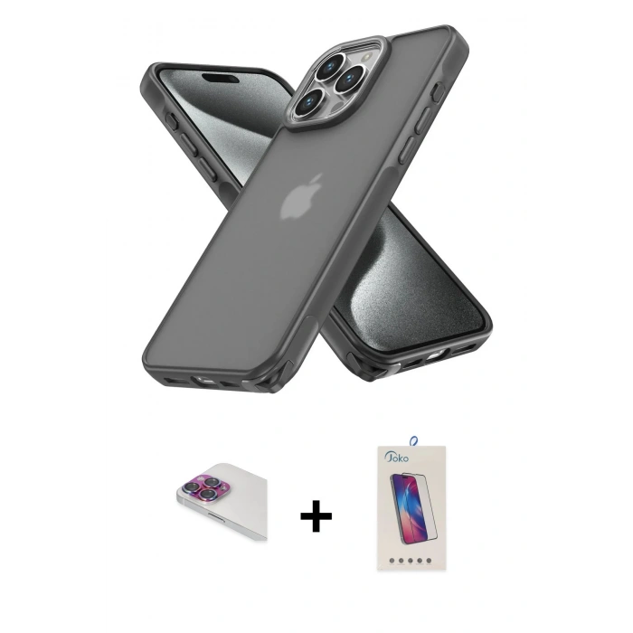MARSİLYAN™- iPhone 13 Pro Max Kılıf Atlas Form - Siyah Joko 5D Cam + Pers Alüminyum Kamera Lens - GI