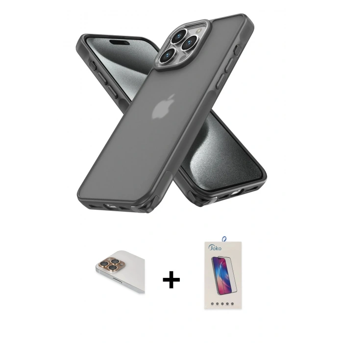 MARSİLYAN™- iPhone 13 Pro Max Kılıf Atlas Form - Siyah Joko 5D Cam + Gold Pers Alüminyum Kamera Lens