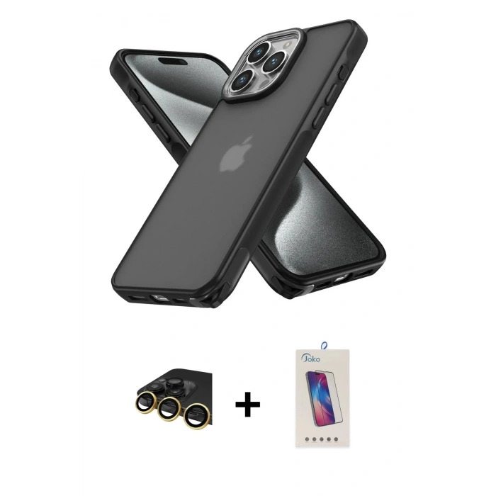 MARSİLYAN™- iPhone 13 Pro Max Kılıf Atlas Form - Siyah Joko 5D Cam + Raze Metal Kamera Lens - GD