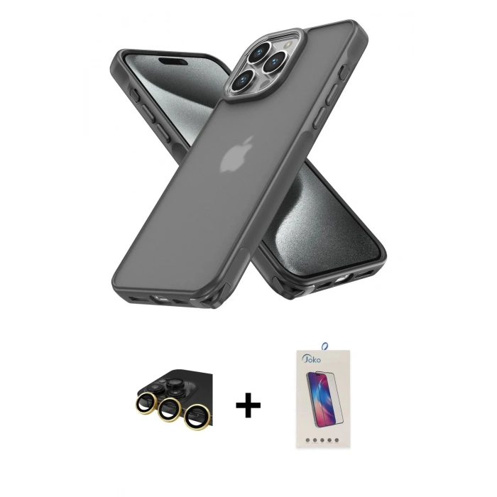 MARSİLYAN™- iPhone 13 Pro Max Kılıf Atlas Form - Siyah Joko 5D Cam + Raze Metal Kamera Lens - GD