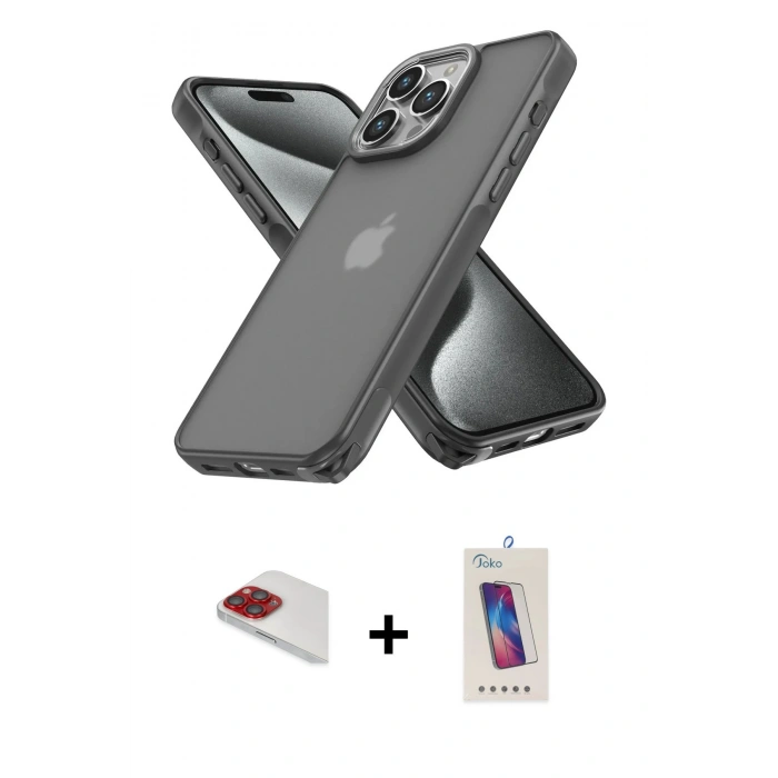 MARSİLYAN™- iPhone 13 Pro Max Kılıf Atlas Form - Siyah Joko 5D Cam + Pers Alüminyum Kamera Lens - KI