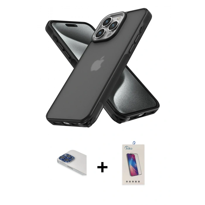 MARSİLYAN™- iPhone 13 Pro Max Kılıf Atlas Form - Siyah Joko 5D Cam + Pers Alüminyum Kamera Lens - LT