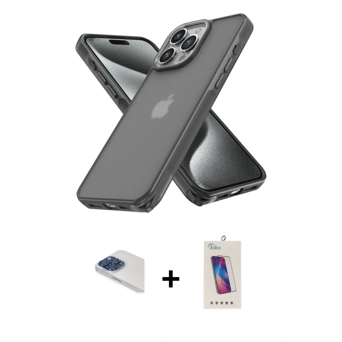 MARSİLYAN™- iPhone 13 Pro Max Kılıf Atlas Form - Siyah Joko 5D Cam + Pers Alüminyum Kamera Lens - LT