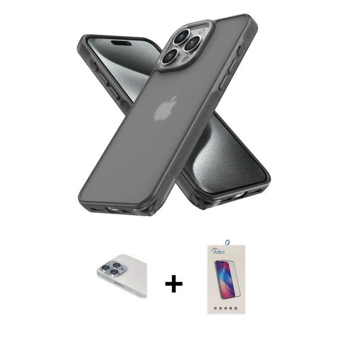MARSİLYAN™- iPhone 13 Pro Max Kılıf Atlas Form - Siyah Joko 5D Cam + Pers Alüminyum Kamera Lens - SABE