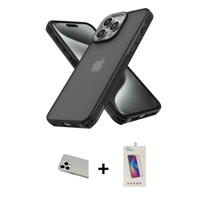 MARSİLYAN™- iPhone 13 Pro Max Kılıf Atlas Form - Siyah Joko 5D Cam + Rainbow Kamera Lens Koruma Cam - BZ