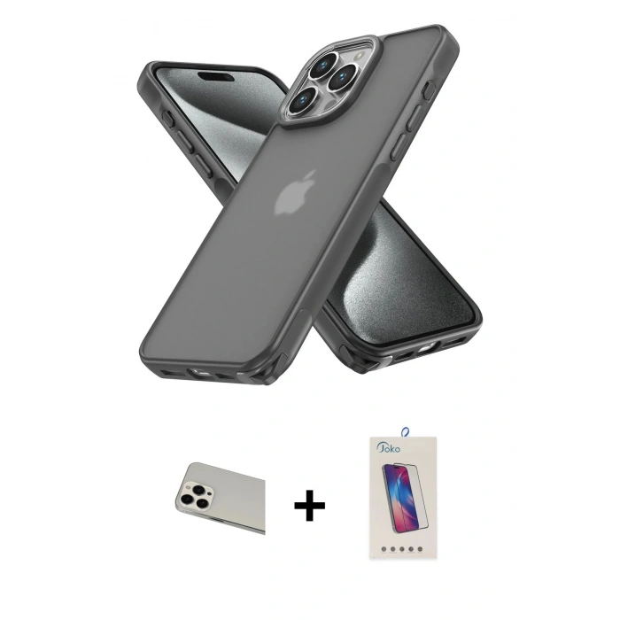 MARSİLYAN™- iPhone 13 Pro Max Kılıf Atlas Form - Siyah Joko 5D Cam + Rainbow Kamera Lens Koruma Cam - BZ