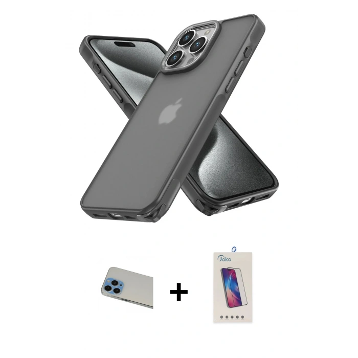 MARSİLYAN™- iPhone 13 Pro Max Kılıf Atlas Form - Siyah Joko 5D Cam + Rainbow Kamera Lens Koruma Cam - MI